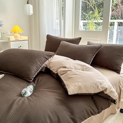 米粒家纺 2023新款AB版华夫格四件套 金咖