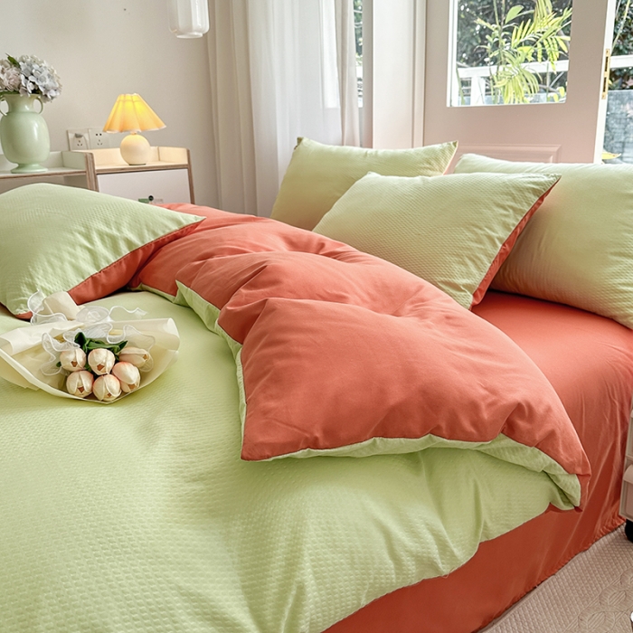 91家纺网 家纺一手货源 找家纺 米粒家纺 2023新款AB版华夫格四件套 木果