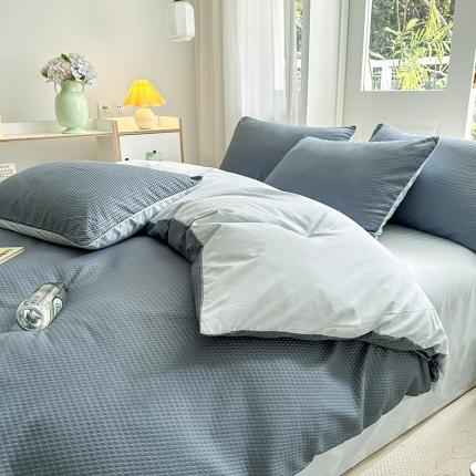 91家纺网 家纺一手货源 找家纺 米粒家纺 2023新款AB版华夫格四件套 石墨兰