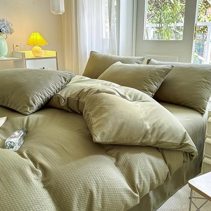 米粒家纺 2023新款AB版华夫格四件套 琉璃绿