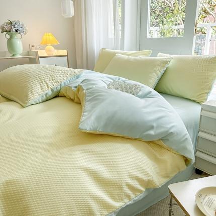 米粒家纺 2023新款AB版华夫格四件套 奶黄