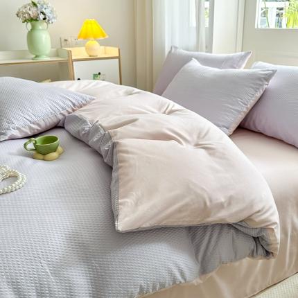 91家纺网 家纺一手货源 找家纺 米粒家纺 2023新款AB版华夫格四件套 浅紫