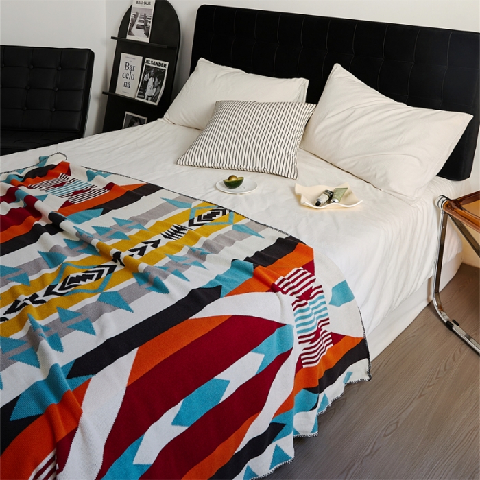 91家纺网 家纺一手货源 找家纺 （总）暖绵绵 2025新款摩纳哥几何针织抱枕毯子