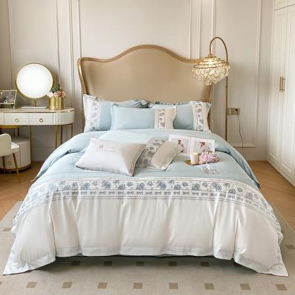 91家纺网 家纺一手货源 找家纺 （总）魅都 100s新款阿克苏长绒棉刺绣轻奢风四件套