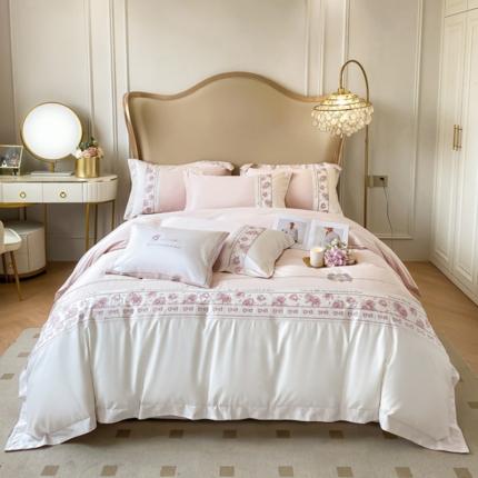 91家纺网 家纺一手货源 找家纺 （总）魅都 100s新款阿克苏长绒棉刺绣轻奢风四件套