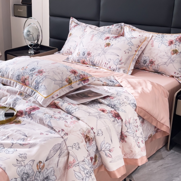 91家纺网 家纺一手货源 找家纺 丽卡家纺 2023新款天丝舒适夏被四件套 浪漫花香