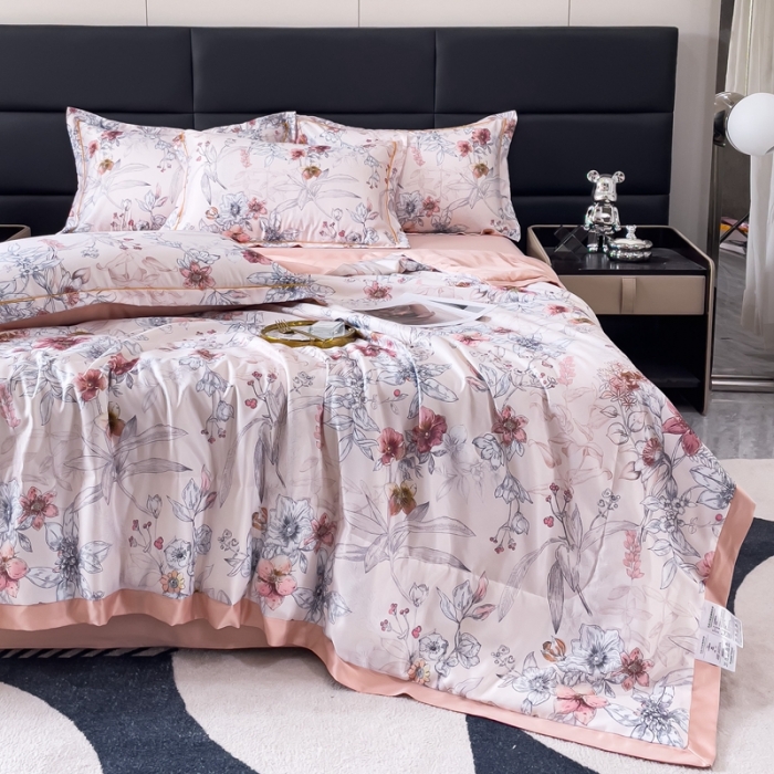 91家纺网 家纺一手货源 找家纺 丽卡家纺 2023新款天丝舒适夏被四件套 浪漫花香