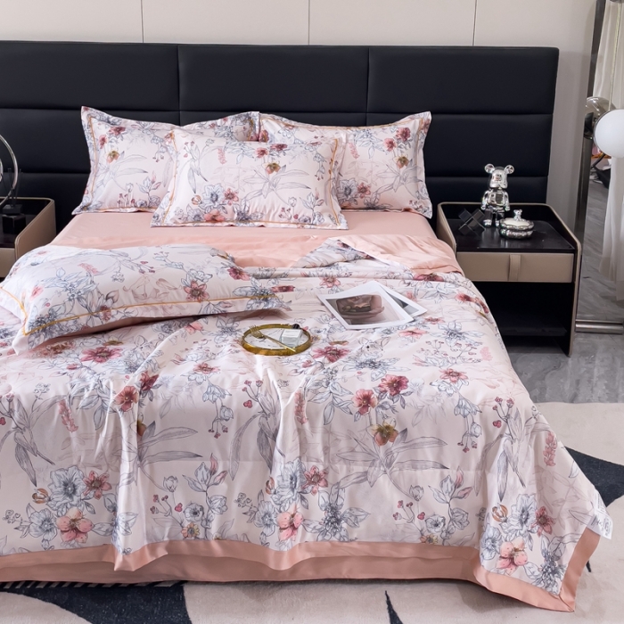 91家纺网 家纺一手货源 找家纺 丽卡家纺 2023新款天丝舒适夏被四件套 浪漫花香