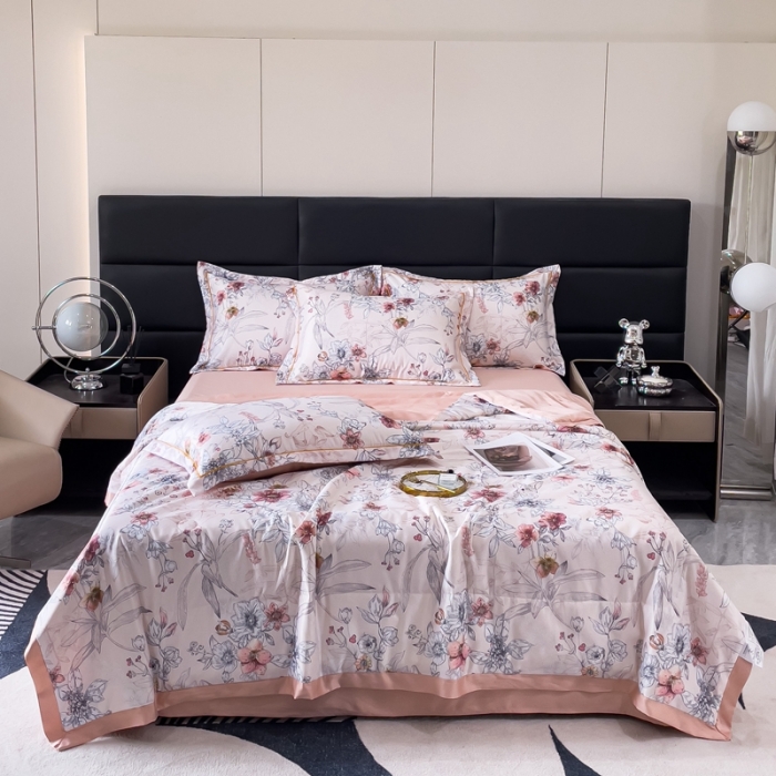 91家纺网 家纺一手货源 找家纺 丽卡家纺 2023新款天丝舒适夏被四件套 浪漫花香
