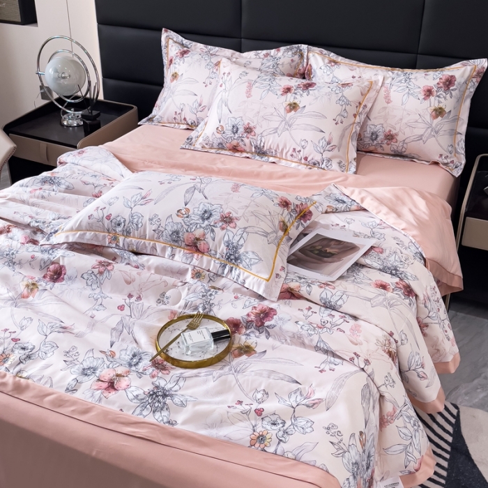 91家纺网 家纺一手货源 找家纺 丽卡家纺 2023新款天丝舒适夏被四件套 浪漫花香