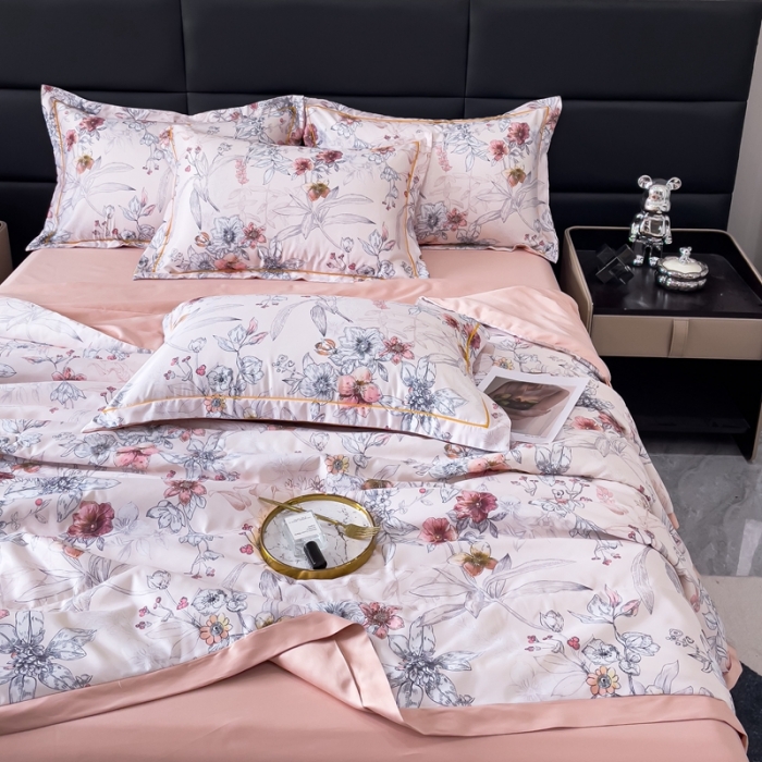 91家纺网 家纺一手货源 找家纺 丽卡家纺 2023新款天丝舒适夏被四件套 浪漫花香