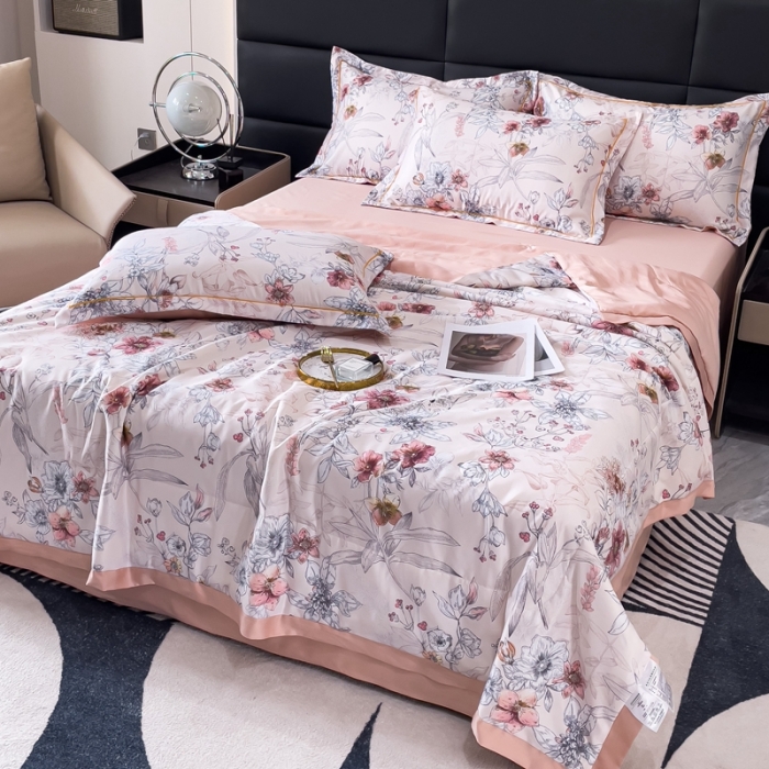 91家纺网 家纺一手货源 找家纺 丽卡家纺 2023新款天丝舒适夏被四件套 浪漫花香