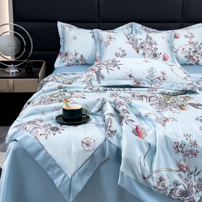 91家纺网 家纺一手货源 找家纺 丽卡家纺 2023新款天丝舒适夏被四件套 幸福约定