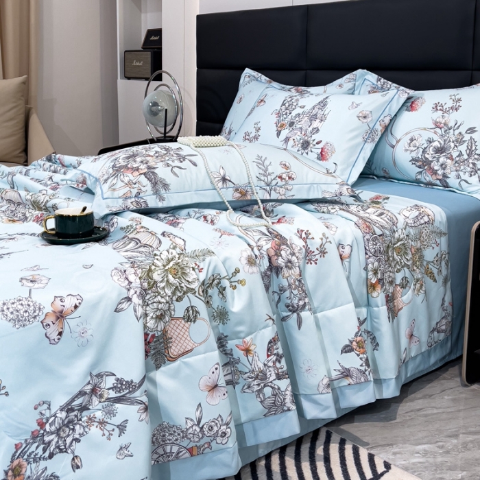 91家纺网 家纺一手货源 找家纺 丽卡家纺 2023新款天丝舒适夏被四件套 幸福约定