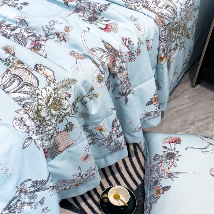 91家纺网 家纺一手货源 找家纺 丽卡家纺 2023新款天丝舒适夏被四件套 幸福约定