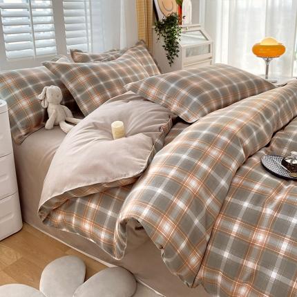 好亿来 2025新款无印风植物羊绒加厚斜纹磨毛四件套 洛卡-咖