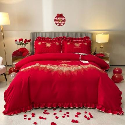 宜凡家纺 2023新款亲肤磨毛婚庆夹棉床裙四件套 璀璨星河