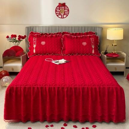 91家纺网 家纺一手货源 找家纺 宜凡家纺 2023新款亲肤磨毛婚庆夹棉床裙三件套 多子多福