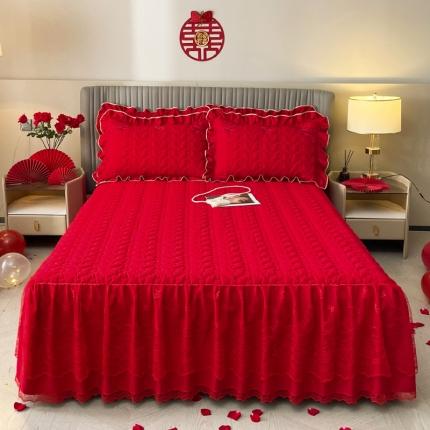 宜凡家纺 2023新款亲肤磨毛婚庆夹棉床裙三件套 爱意相随