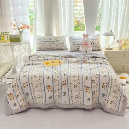91家纺网 家纺一手货源 找家纺 妖妖家纺 2023新款超柔双层纱针织夏被 花儿与兔