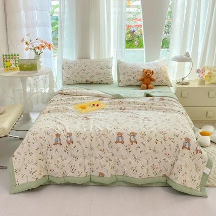 91家纺网 家纺一手货源 找家纺 妖妖家纺 2023新款超柔双层纱针织夏被 小熊花园