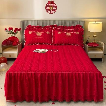 宜凡家纺 2023新款亲肤磨毛婚庆夹棉床裙三件套 璀璨星河