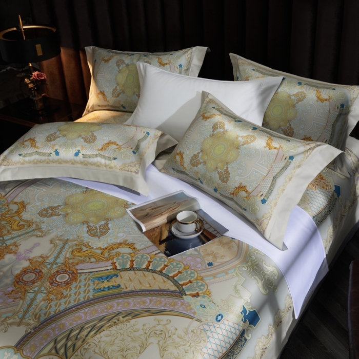 91家纺网 家纺一手货源 找家纺 缔缦 2023新款100s长绒棉大版数码印花四件套-第4批 华尔兹