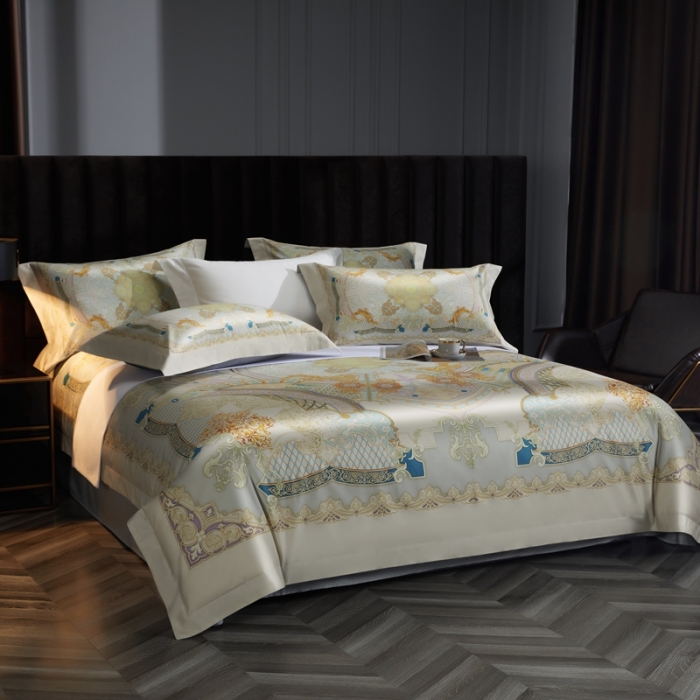 91家纺网 家纺一手货源 找家纺 缔缦 2023新款100s长绒棉大版数码印花四件套-第4批 华尔兹