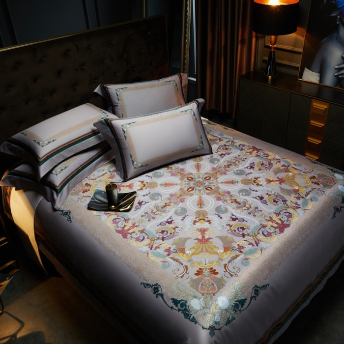 91家纺网 家纺一手货源 找家纺 缔缦 2023新款100s长绒棉大版数码印花四件套-第4批 洛丽卡