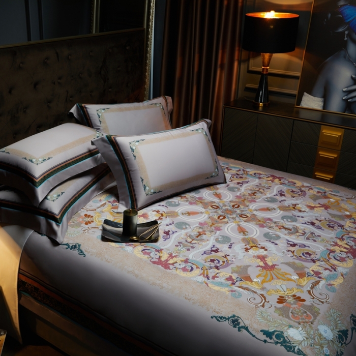 91家纺网 家纺一手货源 找家纺 缔缦 2023新款100s长绒棉大版数码印花四件套-第4批 洛丽卡