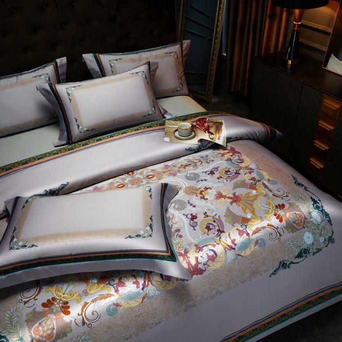 91家纺网 家纺一手货源 找家纺 缔缦 2023新款100s长绒棉大版数码印花四件套-第4批 洛丽卡