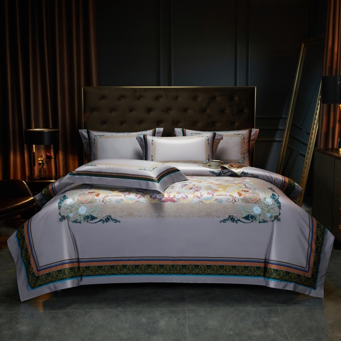 91家纺网 家纺一手货源 找家纺 缔缦 2023新款100s长绒棉大版数码印花四件套-第4批 洛丽卡