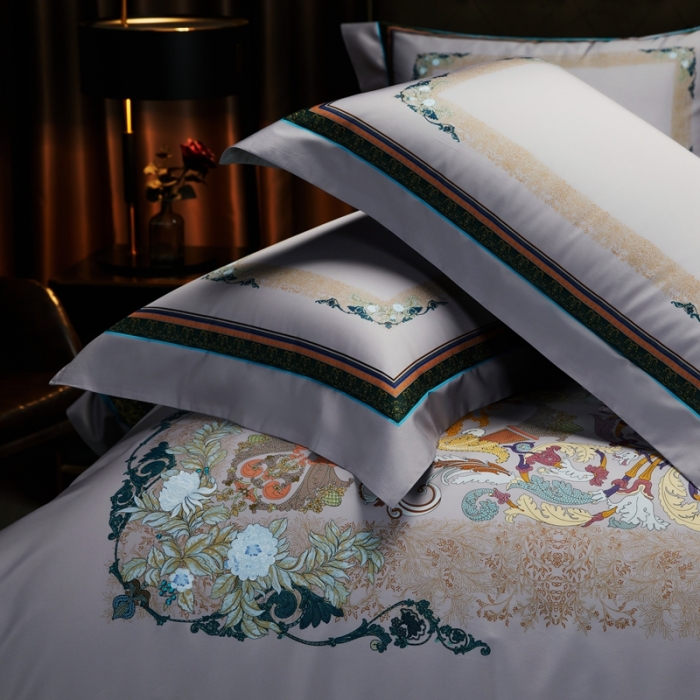 91家纺网 家纺一手货源 找家纺 缔缦 2023新款100s长绒棉大版数码印花四件套-第4批 洛丽卡