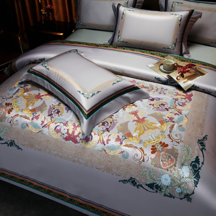 91家纺网 家纺一手货源 找家纺 缔缦 2023新款100s长绒棉大版数码印花四件套-第4批 洛丽卡