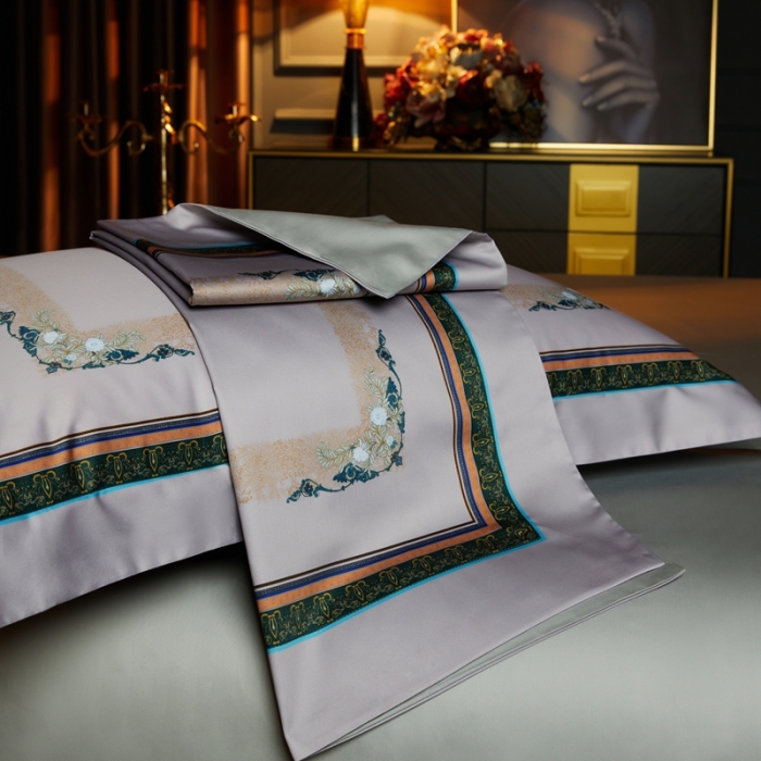 91家纺网 家纺一手货源 找家纺 缔缦 2023新款100s长绒棉大版数码印花四件套-第4批 洛丽卡