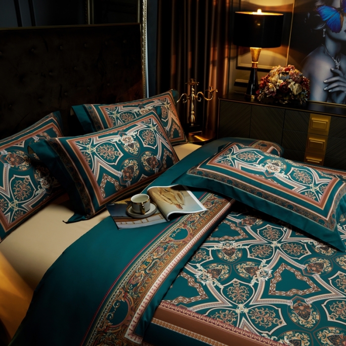 91家纺网 家纺一手货源 找家纺 缔缦 2023新款100s长绒棉大版数码印花四件套-第4批 塞维尼亚