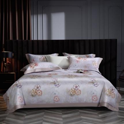 91家纺网 家纺一手货源 找家纺 缔缦 2023新款100s长绒棉拼角款数码印花四件套 旖旎-紫