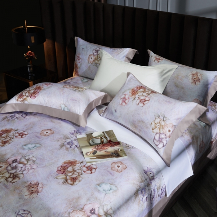 91家纺网 家纺一手货源 找家纺 （总）缔缦 2023新款100s长绒棉拼角款数码印花四件套