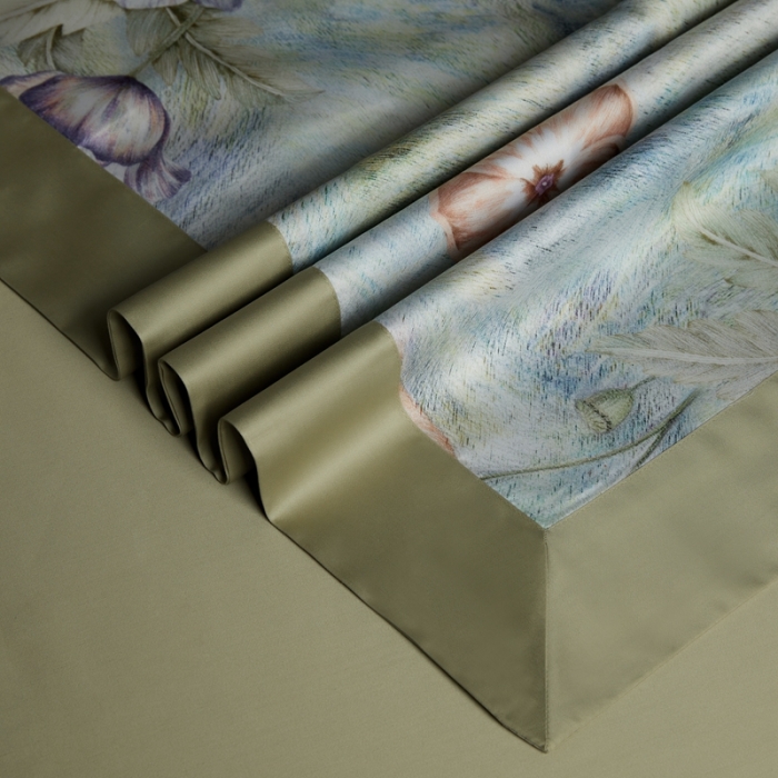 91家纺网 家纺一手货源 找家纺 缔缦 2023新款100s长绒棉拼角款数码印花四件套 旖旎-绿