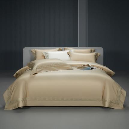 91家纺网 家纺一手货源 找家纺 缔缦 2023新款100s澳棉刺绣四件套-优尼卡 香槟