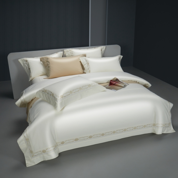 91家纺网 家纺一手货源 找家纺 缔缦 2023新款100s澳棉刺绣四件套-优尼卡 贵族白