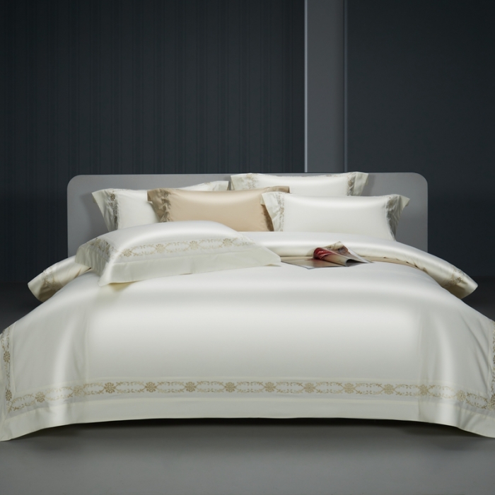 91家纺网 家纺一手货源 找家纺 缔缦 2023新款100s澳棉刺绣四件套-优尼卡 贵族白