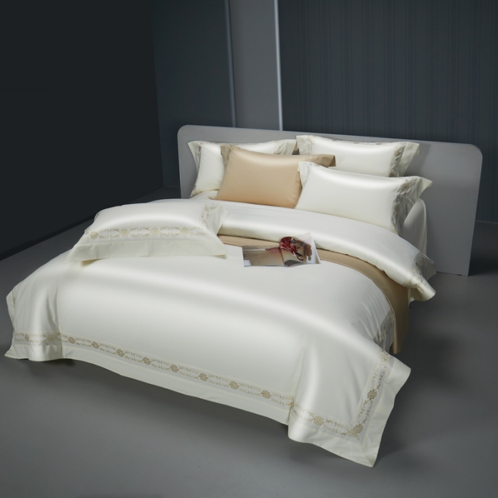 91家纺网 家纺一手货源 找家纺 缔缦 2023新款100s澳棉刺绣四件套-优尼卡 贵族白