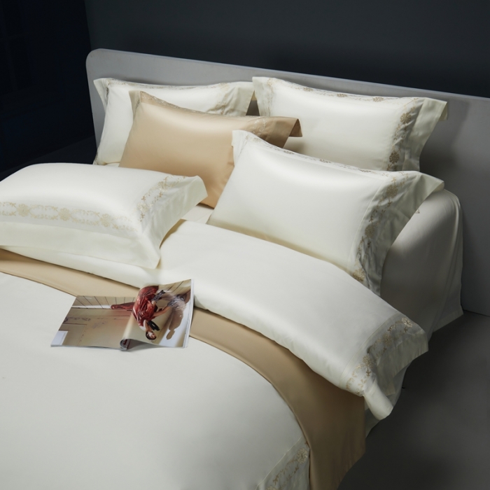 91家纺网 家纺一手货源 找家纺 缔缦 2023新款100s澳棉刺绣四件套-优尼卡 贵族白