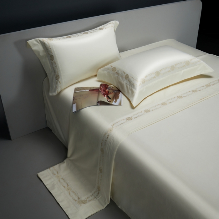 91家纺网 家纺一手货源 找家纺 缔缦 2023新款100s澳棉刺绣四件套-优尼卡 贵族白