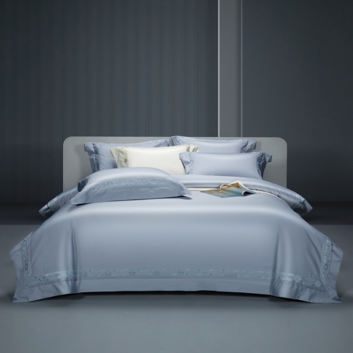 91家纺网 家纺一手货源 找家纺 缔缦 2023新款100s澳棉刺绣四件套-优尼卡 雾霾蓝
