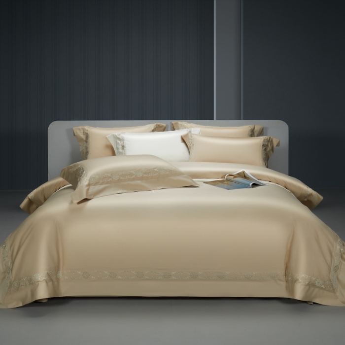 91家纺网 家纺一手货源 找家纺 缔缦 2023新款100s澳棉刺绣四件套-优尼卡 香槟