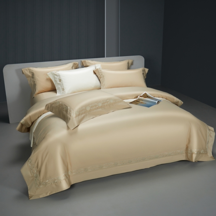 91家纺网 家纺一手货源 找家纺 缔缦 2023新款100s澳棉刺绣四件套-优尼卡 香槟