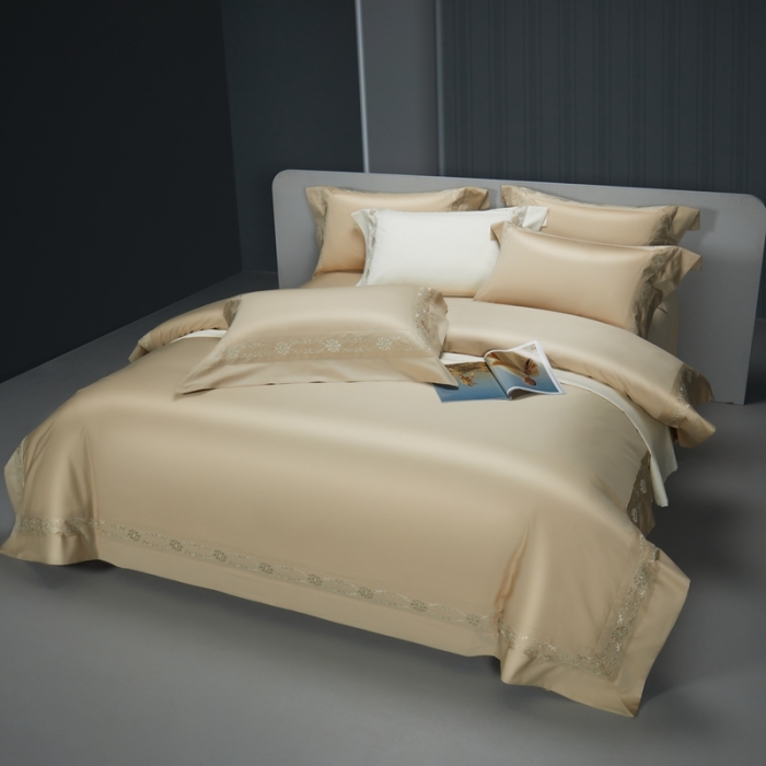 91家纺网 家纺一手货源 找家纺 缔缦 2023新款100s澳棉刺绣四件套-优尼卡 香槟