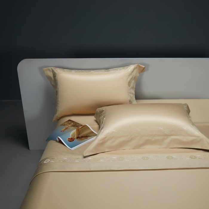 91家纺网 家纺一手货源 找家纺 缔缦 2023新款100s澳棉刺绣四件套-优尼卡 香槟